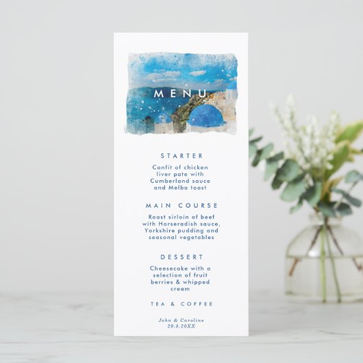 Santorini, Griekenland, griekse trouwmenukaarten Menu (Staand voorkant)