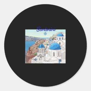 Santorini Griekenland Griekse Vlag Vakantie Kunst Ronde Sticker