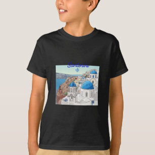 Santorini Griekenland Griekse Vlag Vakantie Kunst T-shirt