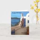 Santorini, Griekenland - Happy Birthday Kaart (Gele Bloem)