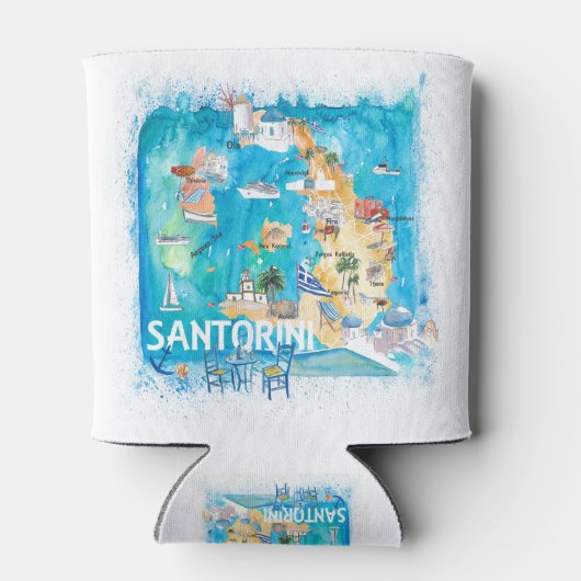 Santorini Griekenland heeft kaart geïllustreerd me Blikjeskoeler (Achterkant)