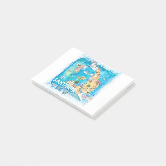 Santorini Griekenland heeft kaart geïllustreerd me Post-it® Notes (Schuin)