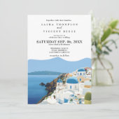 Santorini Griekenland Huwelijksuitnodiging Retro Kaart (Staand voorkant)