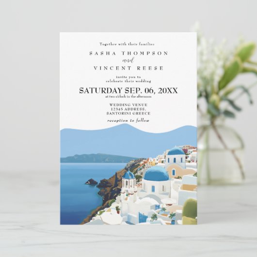 Santorini Griekenland Huwelijksuitnodiging Retro Kaart (Staand voorkant)