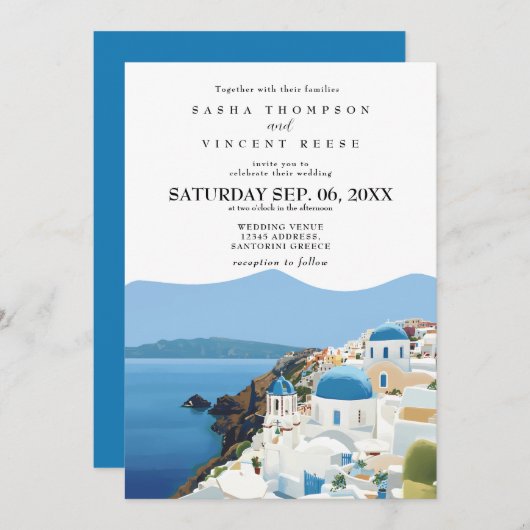 Santorini Griekenland Huwelijksuitnodiging Retro Kaart (Voorkant / Achterkant)