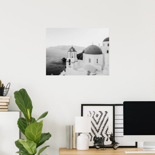 Santorini Griekenland Iconische koepelkerken Zee U Poster (Thuiskantoor)