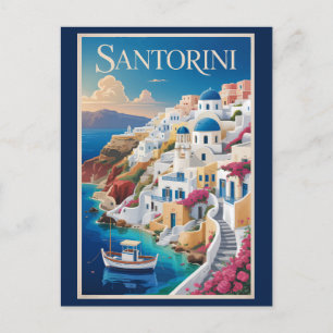 Santorini Griekenland Illustratie Reis Kunst Vinta Briefkaart