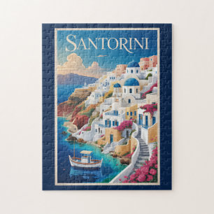 Santorini Griekenland Illustratie Reis Kunst Vinta Legpuzzel