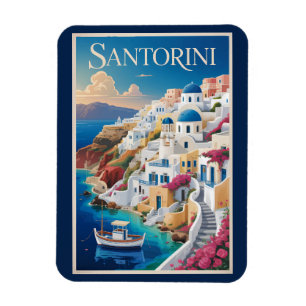 Santorini Griekenland Illustratie Reis Kunst Vinta Magneet