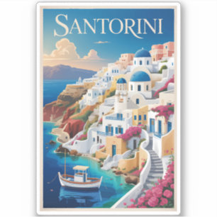 Santorini Griekenland Illustratie Reis Kunst Vinta Sticker