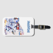 Santorini Griekenland Illustratie Waterverf Bagagelabel (Voorkant (horizontaal))