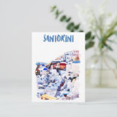 Santorini Griekenland Illustratie Waterverf Briefkaart (Staand voorkant)