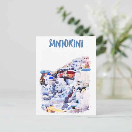Santorini Griekenland Illustratie Waterverf Briefkaart (Staand voorkant)