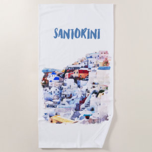 Santorini Griekenland Illustratie Waterverf Strandlaken