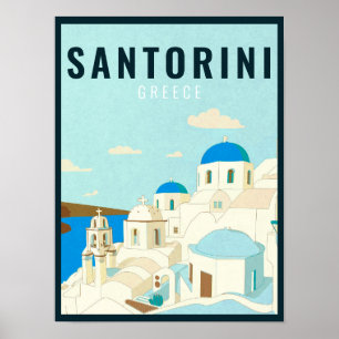 Santorini Griekenland Island Vintage Travel Souven Poster