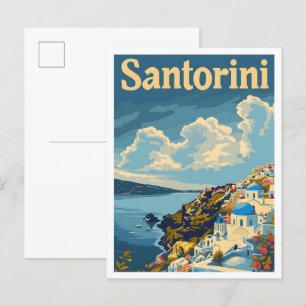 Santorini Griekenland Kunst Elegante Vintage Reize Briefkaart
