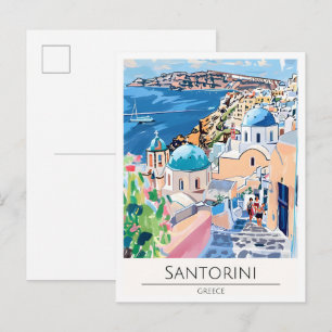 Santorini Griekenland Kunst Illustratie Reizen Briefkaart