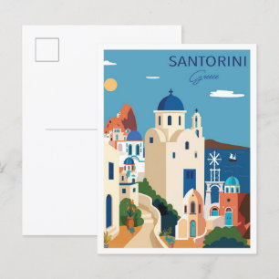 Santorini Griekenland Kunst Vintage Illustratie Re Briefkaart