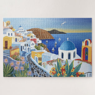 Santorini Griekenland Levendig Waterverfschilderij Legpuzzel
