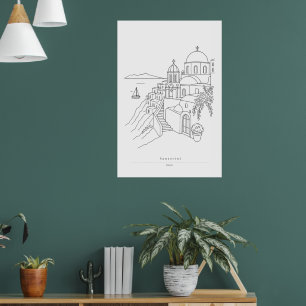 Santorini Griekenland Minimalistische Lijn Kunst R Poster