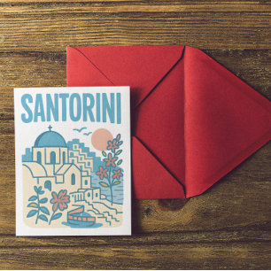 Santorini Griekenland Minimalistische Reis Kunst Briefkaart