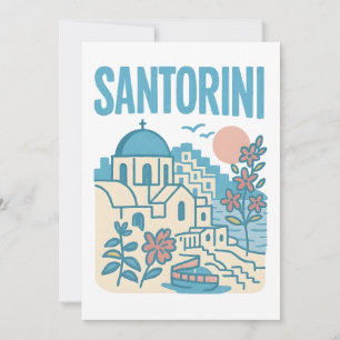 Santorini Griekenland Minimalistische Reisillustra Kaart