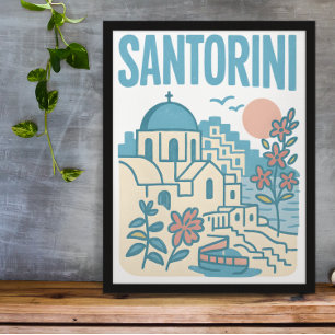 Santorini Griekenland Minimalistische Reisillustra Poster