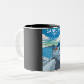 Santorini Griekenland - minimumreisaffiche Tweekleurige Koffiemok (Voorkant links)