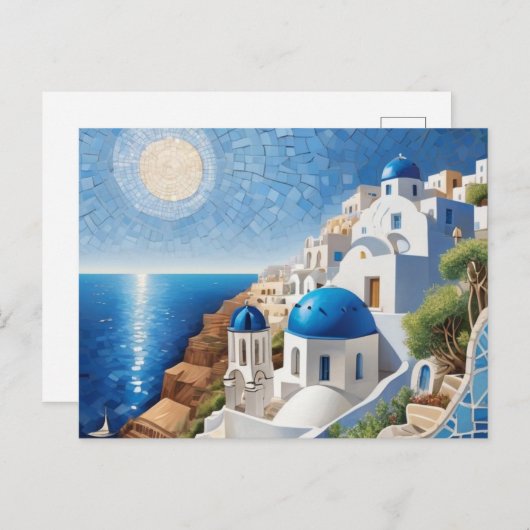 Santorini Griekenland Mixed Media Mozaïek - Grieks Feestdagenkaart (Voorkant / Achterkant)