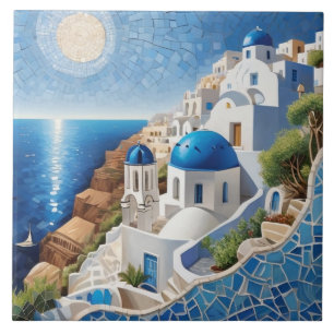 Santorini Griekenland Mixed Media Mozaïek - Grieks Tegeltje