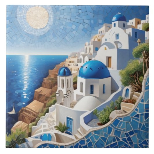Santorini Griekenland Mixed Media Mozaïek - Grieks Tegeltje (Voorkant)