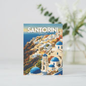 Santorini Griekenland Nostalgische reiskunst Briefkaart (Staand voorkant)
