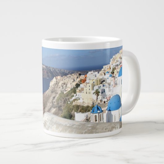 Santorini, Griekenland, Oia, Mok, Wit, Blauw Grote Koffiekop (Voorkant rechts)
