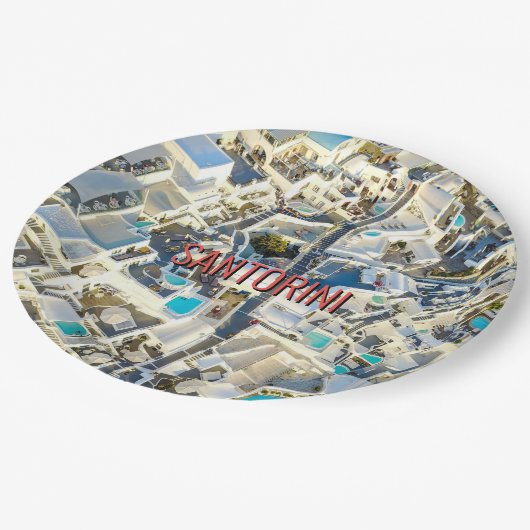 Santorini - Griekenland Papieren Bordje (Gekanteld)