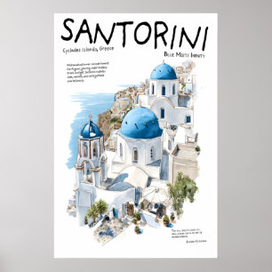 Santorini Griekenland Poster Blauwe Koepelkerken