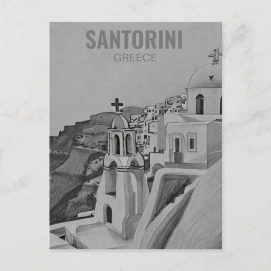 Santorini Griekenland Potlood Schets Feestdagenkaart (Voorkant)