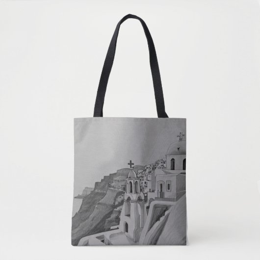 Santorini Griekenland Potlood Schets Tote Bag (Voorkant)