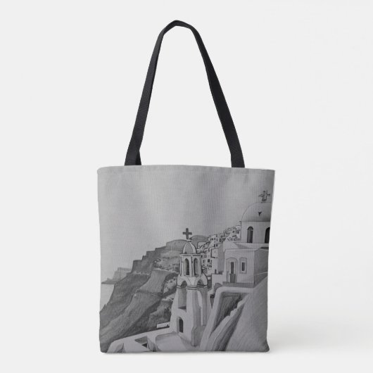 Santorini Griekenland Potlood Schets Tote Bag (Achterkant)