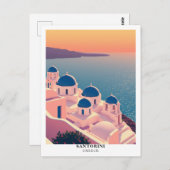 Santorini, Griekenland Reis Retro Briefkaart (Voorkant / Achterkant)