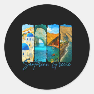 Santorini Griekenland Reizen Penseelstreek Ontmoet Ronde Sticker