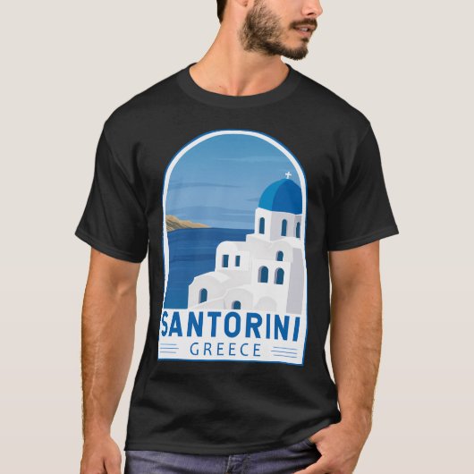 Santorini Griekenland Retro Embleem T-shirt (Voorkant)