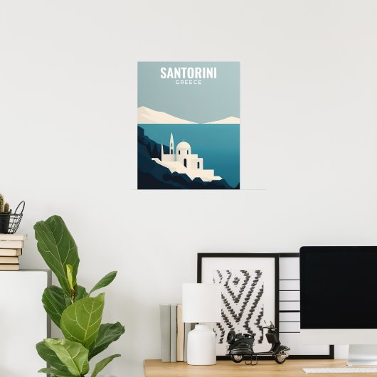 Santorini Griekenland Retro Minimalist Poster (Thuiskantoor)