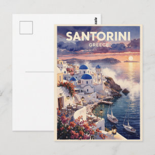 Santorini Griekenland Retro Reis Briefkaart