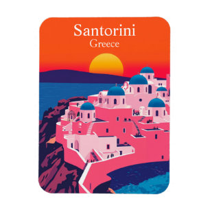 Santorini, Griekenland Retro Reizen Oceaan Zonsond Magneet