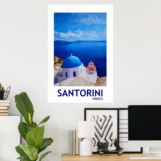 Santorini Griekenland - Retro Style Poster II (Thuiskantoor)