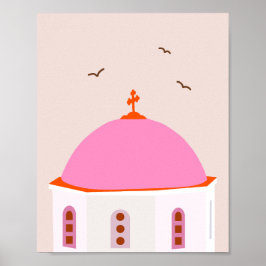 Santorini Griekenland Roze en Sinaasappel Poster