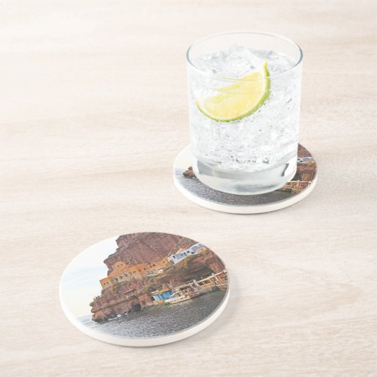 Santorini Griekenland, Schilderachtig, rond Onderz Zandsteen Onderzetter (Zijkant)