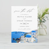 Santorini Griekenland Skyline Destination Wedding Save The Date (Staand voorkant)