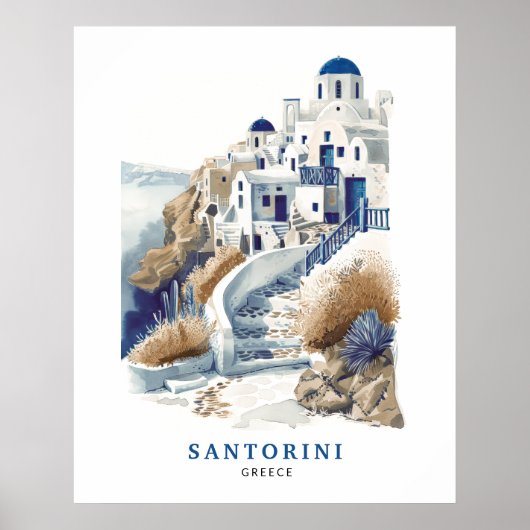 Santorini Griekenland Travel Art Poster (Voorkant)