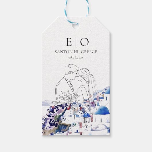 Santorini Griekenland Trouwbestemming Zomer Cadeaulabel (Voorkant)
